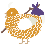 A orange and white chicken with a lace pattern