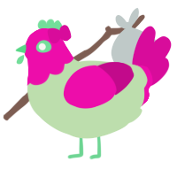 A gluppy and fuchsia chicken with a head pattern