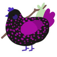 A sable and plum chicken with a speckle pattern