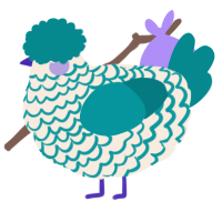 A cream and teal chicken with a lace pattern
