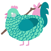 A mint and teal chicken with a lace pattern