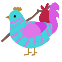 A aqua and orchid chicken with a bar pattern