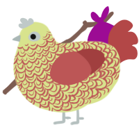 A lemon and red chicken with a double-lace pattern