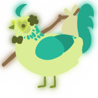 A gluppy and cerulean chicken with a neck-speckle pattern