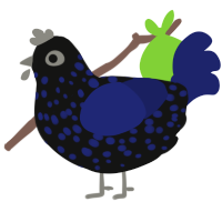 Meteorite, a black and navy chicken with a speckle pattern