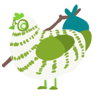A white and chartreuse chicken with a bar pattern