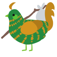 A viridian and ochre chicken with a bar pattern