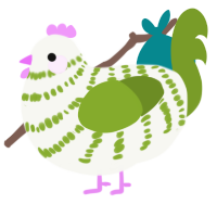 A white and chartreuse chicken with a bar pattern