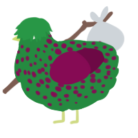 A viridian and wine chicken with a speckle pattern