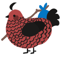 A red and sable chicken with a lace pattern
