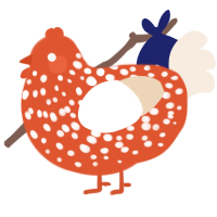 A vermilion and cream chicken with a speckle pattern