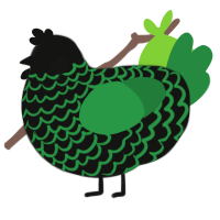 A black and viridian chicken with a lace pattern