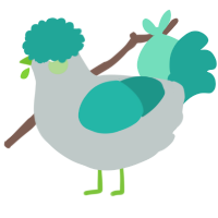 A silver and turquoise chicken