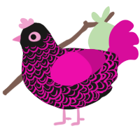 A sable and fuchsia chicken with a double-lace pattern