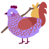 A lilac and red chicken with a lace pattern