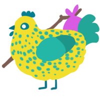 A yellow and turquoise chicken with a speckle pattern