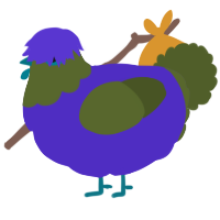 A indigo and olive chicken with a head pattern