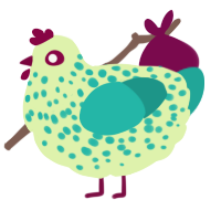 A apple and turquoise chicken with a speckle pattern