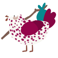 A white and maroon chicken with a speckle pattern