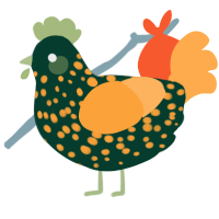 A rose and ultramarine chicken with a speckle pattern