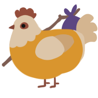 A orange and beige chicken with a head pattern