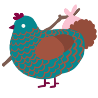 A teal and russet chicken with a lace pattern