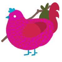 A fuchsia and crimson chicken with a lace pattern