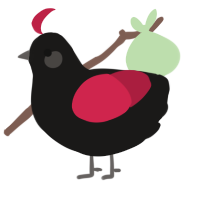 stigmata, a sable and crimson chicken