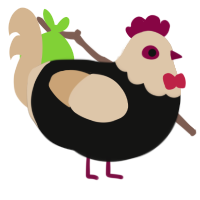 A black and beige chicken with a head pattern