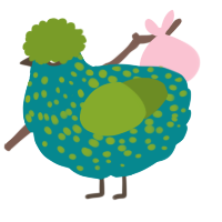 A teal and chartreuse chicken with a speckle pattern