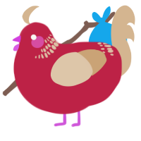 A crimson and beige chicken with a neck-band pattern