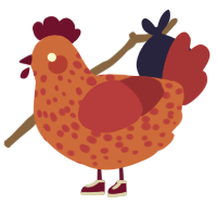 span, a vermilion and crimson chicken with a speckle pattern