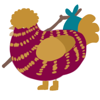 A maroon and gold chicken with a bar pattern