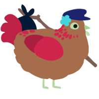 A brown and crimson chicken with a neck-speckle pattern