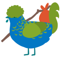 A sapphire and chartreuse chicken with a half-lace pattern