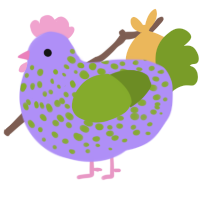 A lilac and chartreuse chicken with a speckle pattern