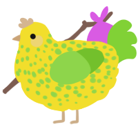 A yellow and grass chicken with a speckle pattern