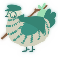 A silver and teal chicken with a bar pattern