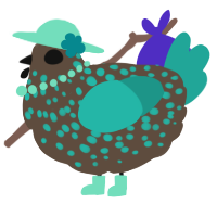 A bark and turquoise chicken with a speckle pattern