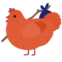 A vermilion chicken with a double-lace pattern