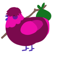 A wine and fuchsia chicken with a head pattern