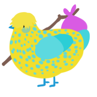 Blue cheese Banana, a yellow and aqua chicken with a speckle pattern