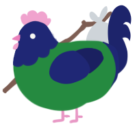 A viridian and navy chicken with a head pattern