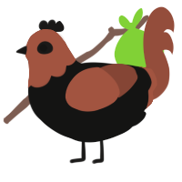 A black and russet chicken with a head pattern