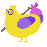 A yellow and blurple chicken