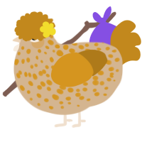 A beige and ochre chicken with a speckle pattern