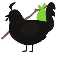 A black and sable chicken with a neck-speckle pattern