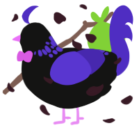 A black and indigo chicken with a neck-speckle pattern