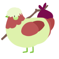 A apple and red chicken with a head pattern