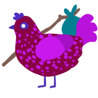 A maroon and amethyst chicken with a speckle pattern